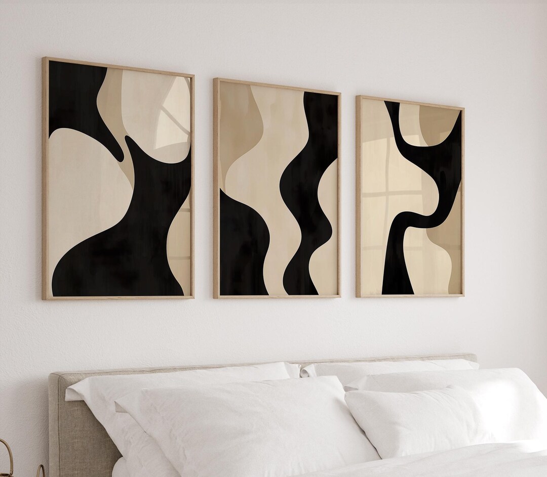 Simple Neutral Minimal Abstract Beige Black Set of 3 Prints Gallery ...
