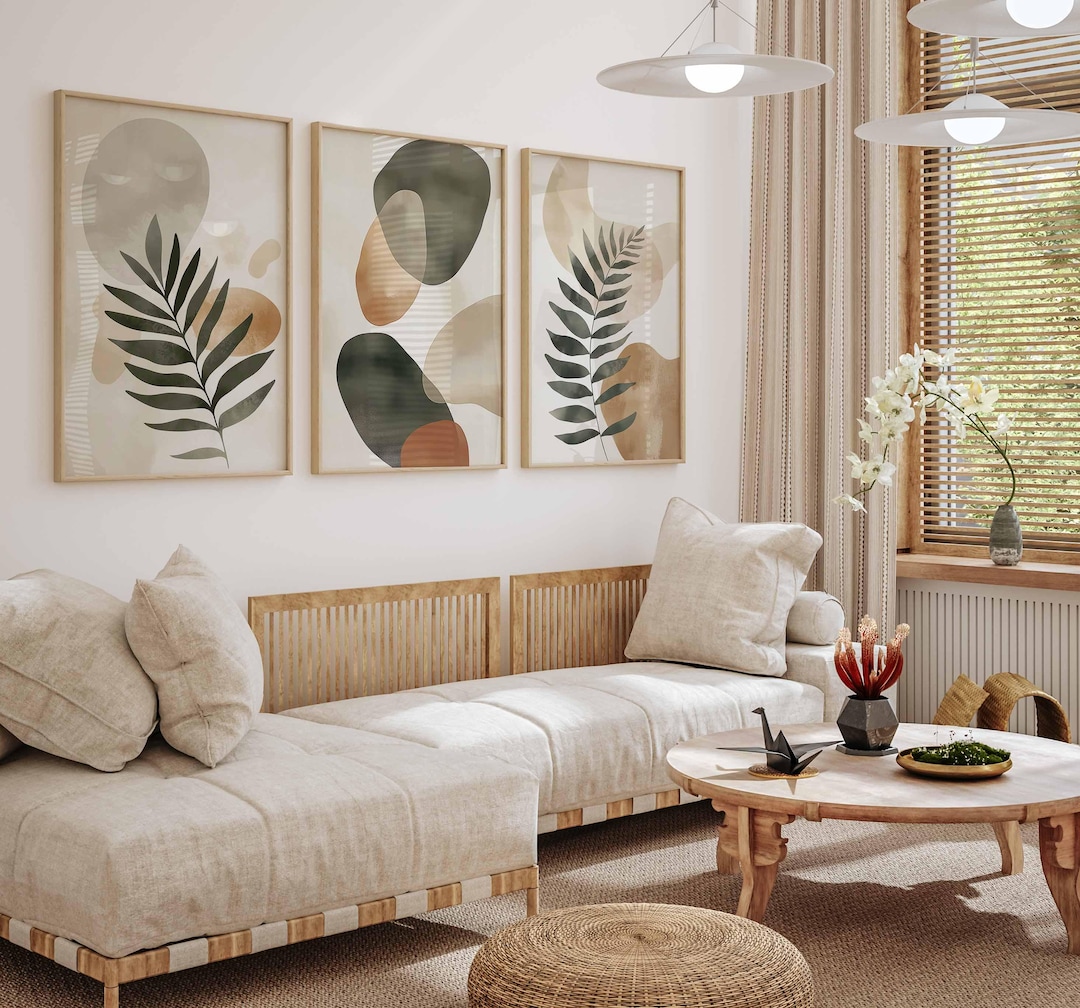 Boho Abstract Botanical Wall Art Set of 3 Prints Minimalist Abstract ...