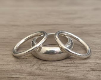 Set di anelli a cupola in argento sterling, fascia larga e massiccia, gioielli fatti a mano