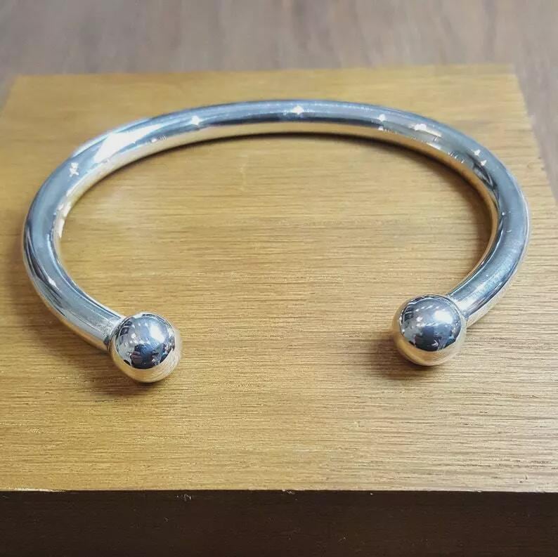 Bracelet Torque Double Balle En Argent Sterling 925 - Marque Silverly, Rigide, Neuf Avec étiquettes