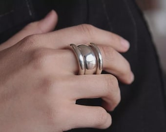 Set di anelli a cupola in argento sterling ossidato fatti a mano, fascia boho