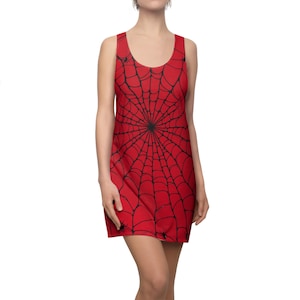 Spiderweb Print Racerback Dress, Spooky Halloween Dress, Festival Outfit, Summer Casual Wear, Unique Gift Idea