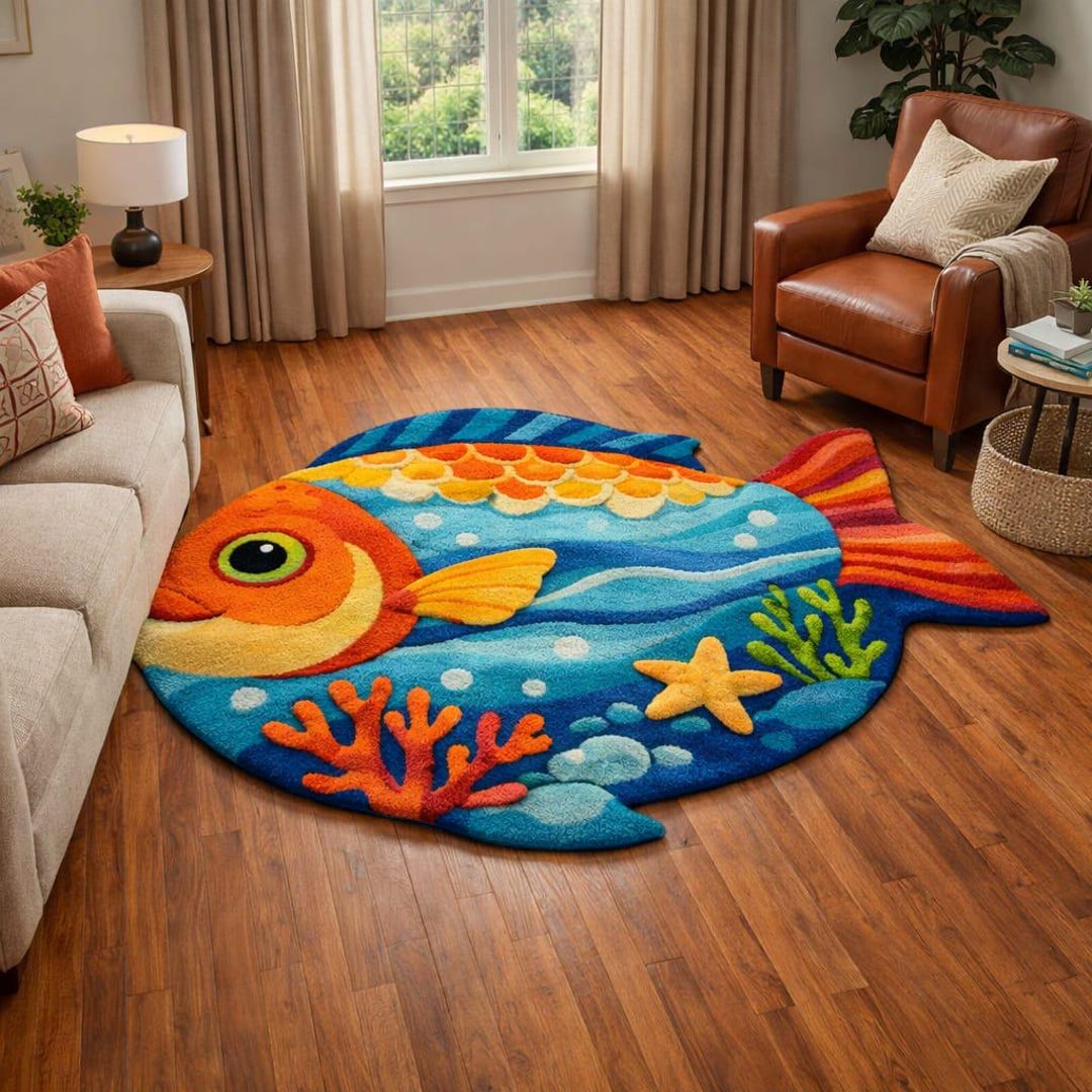 Tropical Fish Shaped Rug – Coastal Kids Playroom, Ocean Nursery Decor ...