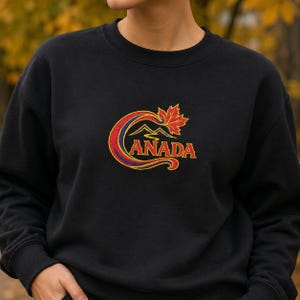 Canada Embroidered Crewneck Sweatshirt, Mountain and Maple Leaf Pullover, Unisex Canadian Apparel
