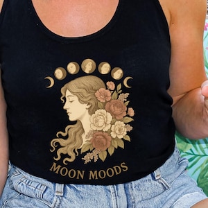 Moon Moods Women&#39;s Racerback Tank - Boho Chic Apparel, Summer Wear, Gift for Her, Yoga Top, Festival Outfit