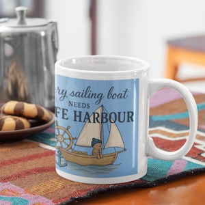 Nautical Ceramic Mug - Ideal for Sailors, Coastal Decor, Beach House - Safe Harbour Coffee Cup, Gift for Ocean Enthusiasts, Maritime Theme