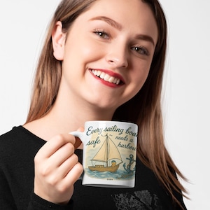 Nautical Ceramic Mugs, Sailor Quote Coffee Cups, Beach House Decor, Personalized Gift for Maritime Lovers, Unique Coastal Kitchen