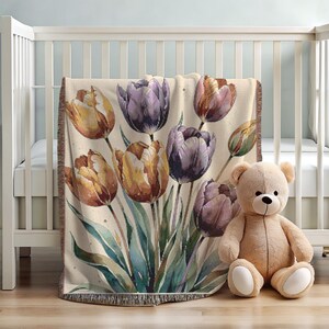 Floral Woven Cotton Throw Blanket: Colorful Fringed Edges