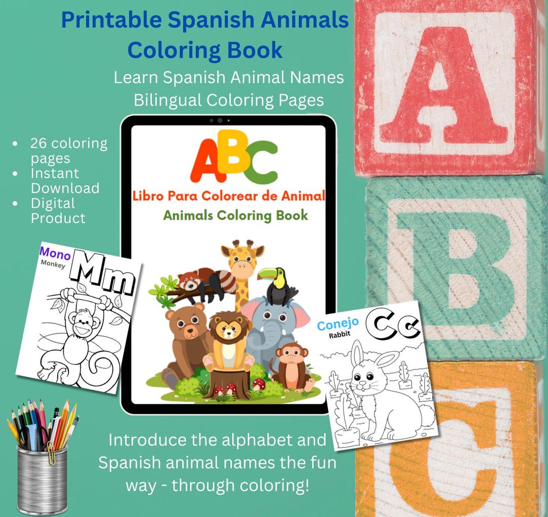 Libro Para Colorear De Animales | Spanish Animals Coloring Book ...