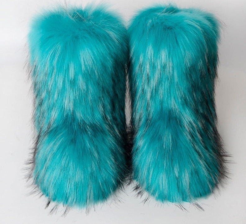 Fluffy Faux Fox Fur Boots Women's Winter Boots Vegan - Etsy