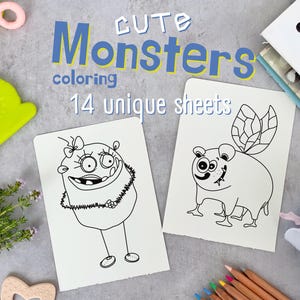Niedliche Monster Malseiten für Kinder, Monster-Geburtstagsfeier, niedliche Monster-Aktivitäten, Malvorlagen für Kinder, süße Monster zum Ausdrucken
