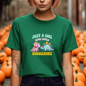 Just a Girl Who Loves Dinosaurs Unisex T-Shirt Rainbow Triceratops & Colorful Stegosaurus Design