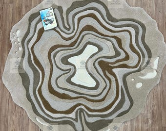 Alfombra de geoda tejida a mano: alfombra orgánica en tonos tierra neutros / alfombra decorativa para el hogar para la sala de estar /