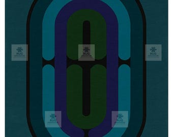 Alfombra de lana tejida a mano: moderna alfombra geométrica en tonos azul verdoso y verde. Decoración del hogar para sala de estar.