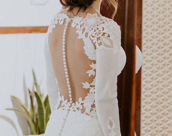 Lace Wedding Dress, Long Sleeve Wedding Dress, Mermaid Wedding Dress, Boho Wedding Dress, Open Back Wedding Dress, Bridal Gown