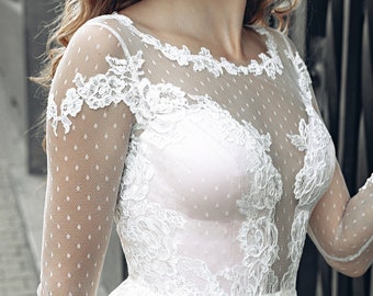 IN STOCK size S, Lace Wedding Dress, A-line Wedding Dress, Flowy Wedding Dress, Lace Wedding Dress with Long Sleeves