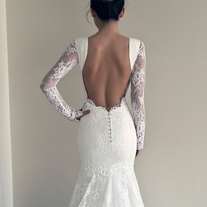 Lace Wedding Dress, Long Sleeve Wedding Dress, Mermaid Wedding Dress, Open Back Lace Dress, Backless Wedding Dress, Lace Wedding Gown