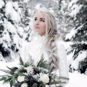 Winter Wedding Dress, Turtle Neckline Bridal Gown, Modest Lace Wedding Dress with Long Bell Sleeves Fully Lined | CHARLOTTE