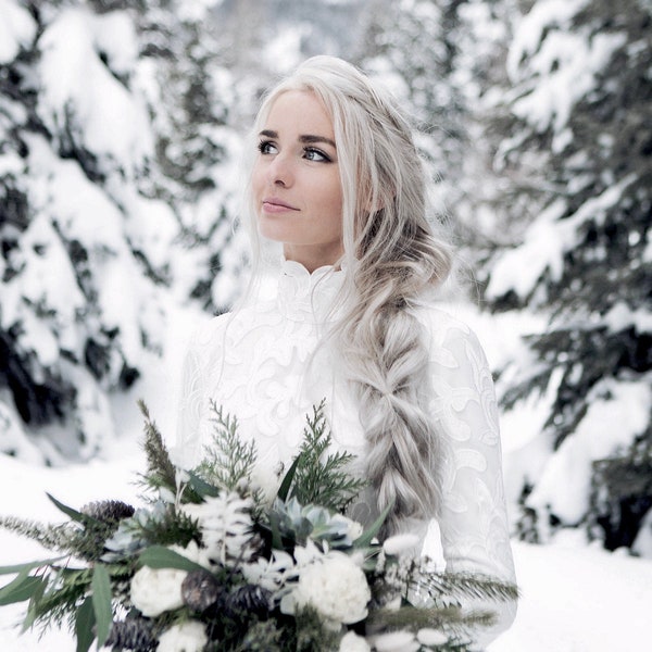 Winter-Brautkleid, Schildkröten-Hochzeitskleid, bescheidenes Hochzeitskleid, Spitze-Hochzeitskleid, Langarm-Hochzeitskleid