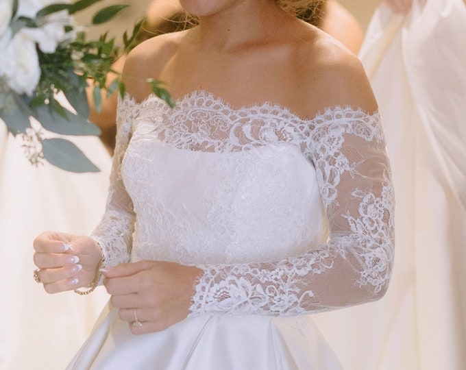 Wedding Dress Topper, Lace Wedding Bolero With Off-shoulder Neckline ...