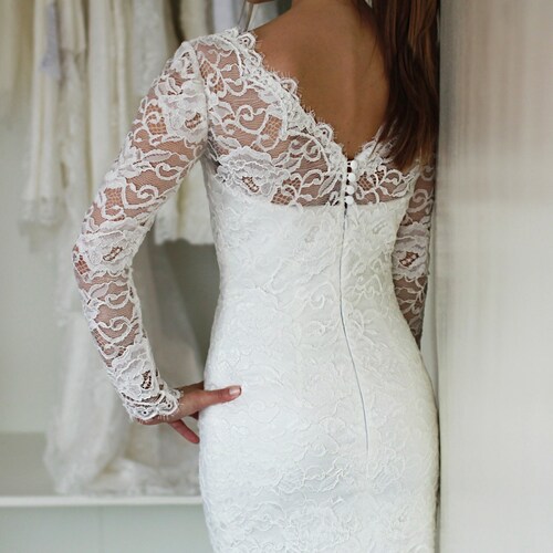 Short Wedding Dress With Long Flared Sleeves White Short Lace - Etsy