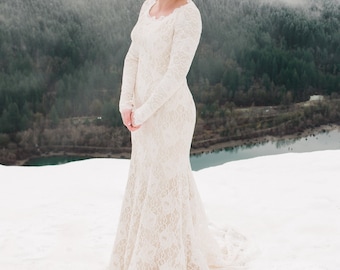 Winter Wedding Dress, Lined Lace Wedding Dress, Modest Wedding Dress, LDS Wedding Dress, Simple Wedding Dress with Long Sleeves and Lining