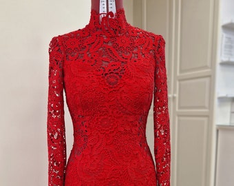 Buy High Tea Floral Lace Dress in Red, Review