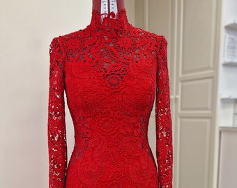 Buy High Tea Floral Lace Dress in Red, Review