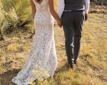 Guipure Lace Wedding Dress, Lace Wedding Dress, Bohemian Wedding Dress, Boho Wedding Dress, Open Back Wedding Dress, Simple Wedding Dress