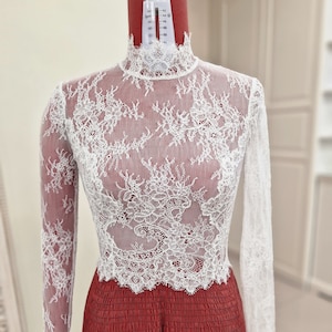 Wedding Dress Topper, Lace Wedding Bolero, Wedding Bolero with Long Sleeves, Bridal Bolero with Turtleneck, Turtle Neckline Bolero