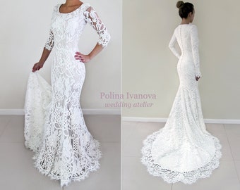 Lace Wedding Dress, Boho Wedding Dress, Sleeved Wedding Dress, Figure Hugging Wedding Dress, Bohemian Wedding Dress