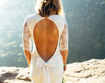 Boho Chic Wedding Dress, Open Back Wedding Dress, Low Back Lace Wedding Dress, Sexy Wedding Dress, Rustic Wedding Dress