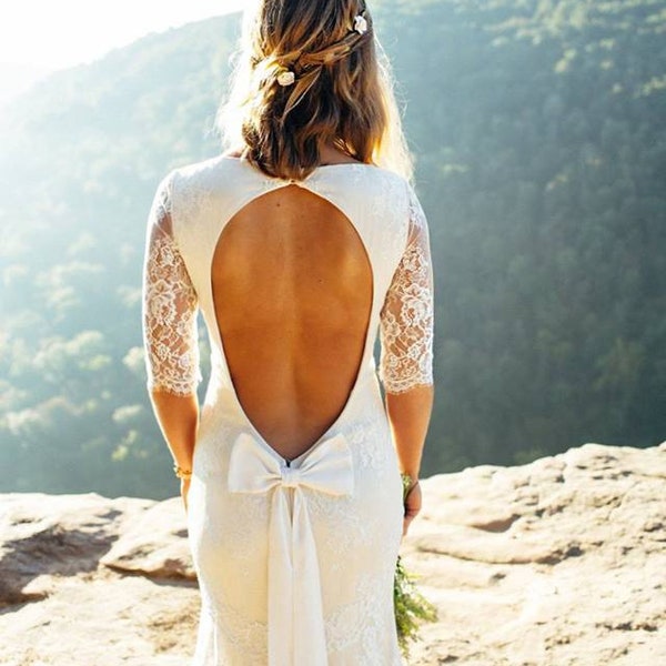 Boho Chic Wedding Dress, Open Back Wedding Dress, Low Back Lace Wedding Dress, Sexy Wedding Dress, Rustic Wedding Dress