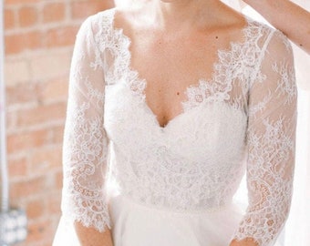 Wedding Dress Lace Topper, V-neckline Lace Wedding Bolero, Lace Topper, Bridal Top, Bridal Separates, Bridal Bolero