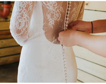 Lace Wedding Dress with Long Sleeves, Illusion Lace Back, Illusion Neckline Wedding Dress, Boho Wedding Dress, Bespoke Wedding Dress