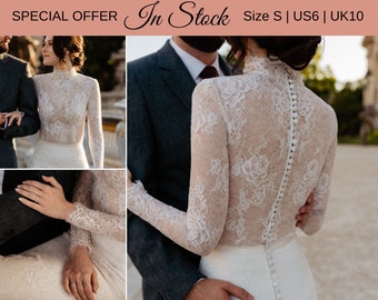 Bridal Bodysuit | Size S/US6 Express shipping | Wedding Bodysuit, Wedding Dress Topper, Lace Bridal Bodysuit, Bodysuit with Long Sleeves