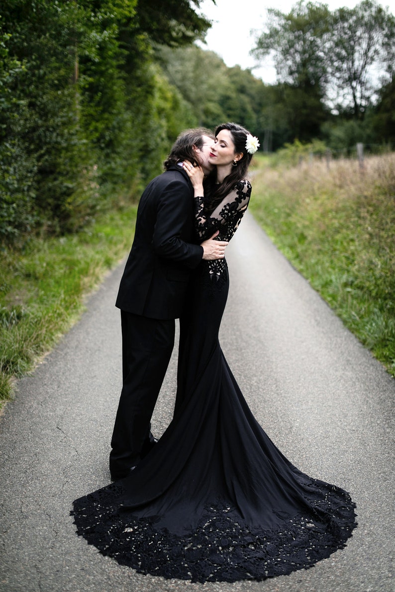 Black Wedding Dress, Black Lace Wedding Dress, Black Lace Gown, Gothic Wedding Dress, Alternative Dress, Twilight Wedding Dress image 2