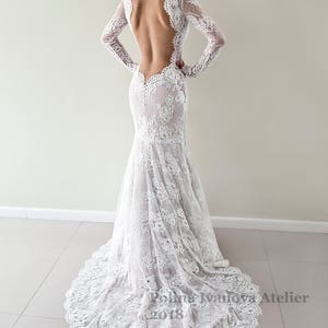 Backless Wedding Dress, Lace Wedding Dress, Sexy Wedding Dress, Open Back Wedding Dress, Wedding Dress with Long Sleeves image 3