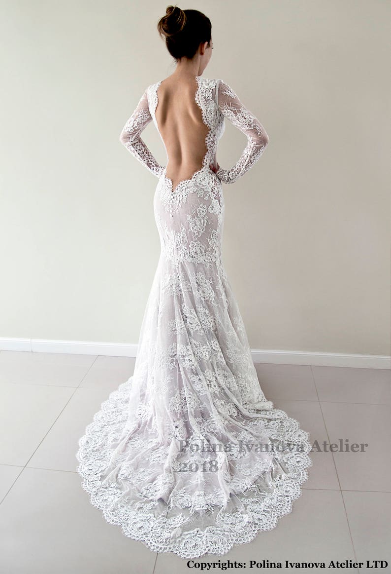 Backless Wedding Dress, Lace Wedding Dress, Sexy Wedding Dress, Open Back Wedding Dress, Wedding Dress with Long Sleeves image 3