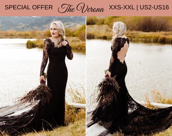 In Stock XXS-XXL, Black Wedding Dress, Gothic Wedding Dress, Black Lace Wedding Dress, Black Wedding Gown, Alternative Wedding Dress