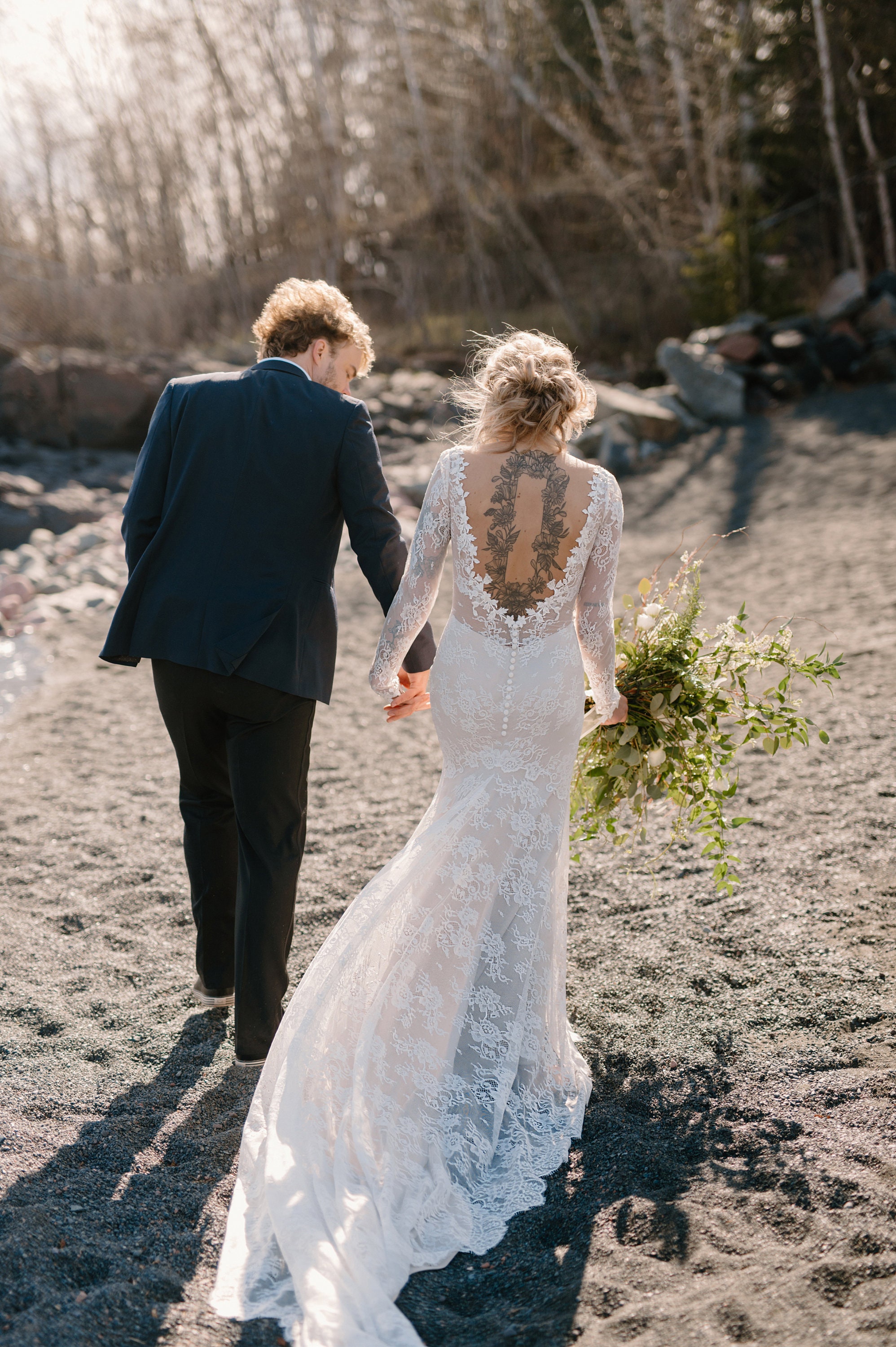 Wedding Dress, Lace Wedding Dress, Boho Wedding Dress, Bohemian Lace  Wedding Dress, Lace Wedding Dress With Sleeves, Open Back Wedding Dress 