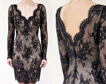 Short Black Wedding Dress, Little Black Dress, Short Black Lace Dress, Wedding Guest Dress, Cocktail Lace Dress