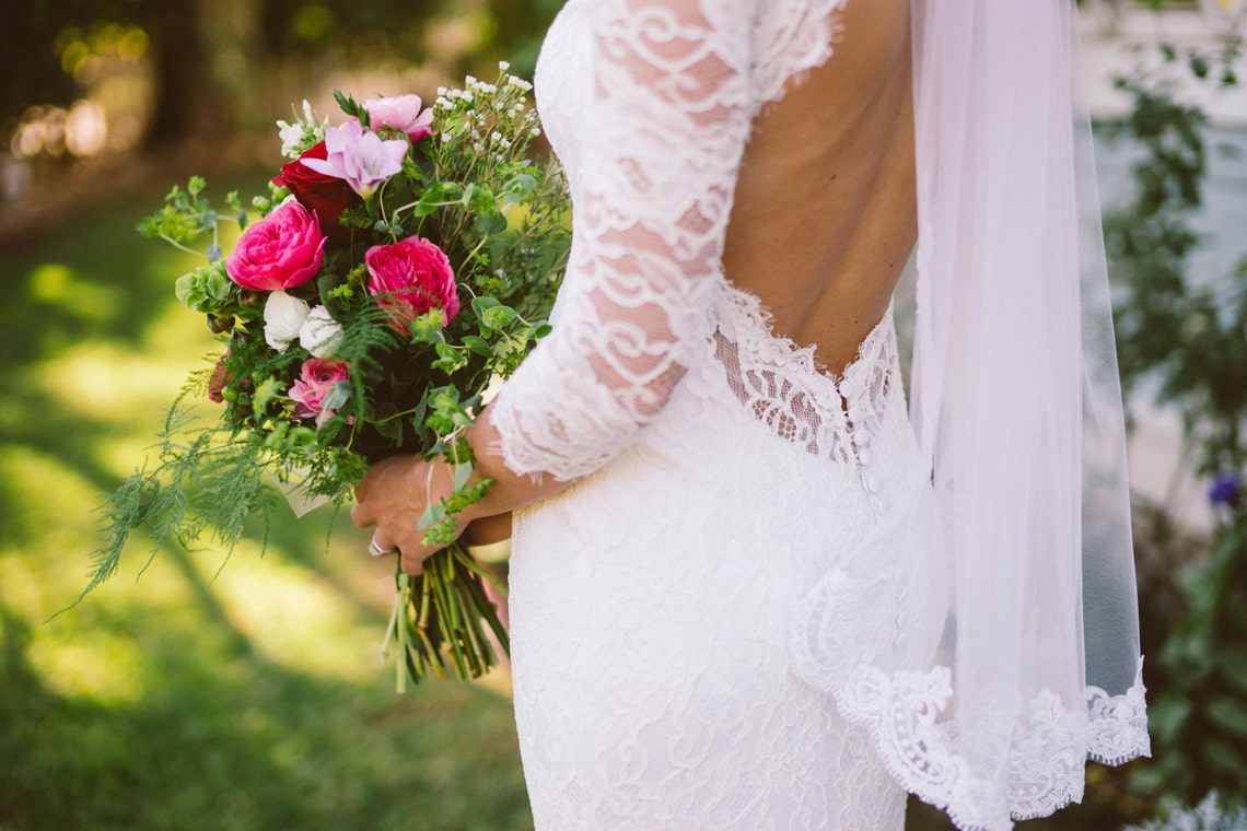 Keyhole Back Wedding Dress Wedding Dress with Sleeves Lace Etsy