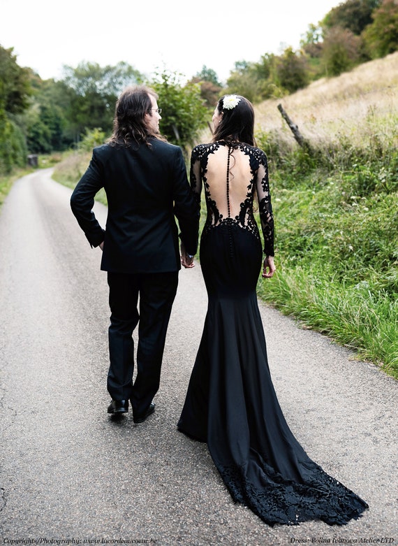 etsy black wedding dress