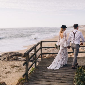 Boho Wedding Dress, Bell Sleeves Wedding Dress, Bohemian Wedding Dress, Long Sleeve Wedding Dress, Lace Wedding Dress, Custom Wedding Dress image 6