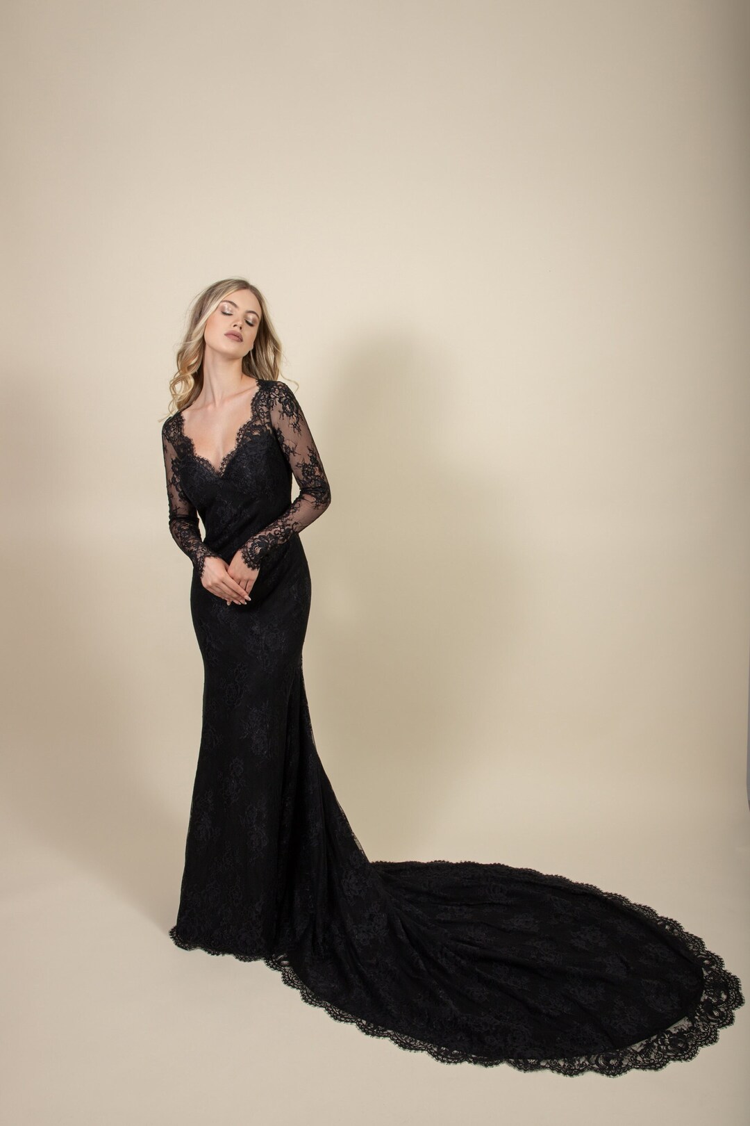Black Wedding Dress, Black Lace Wedding Dress, Gothic Wedding Gown ...
