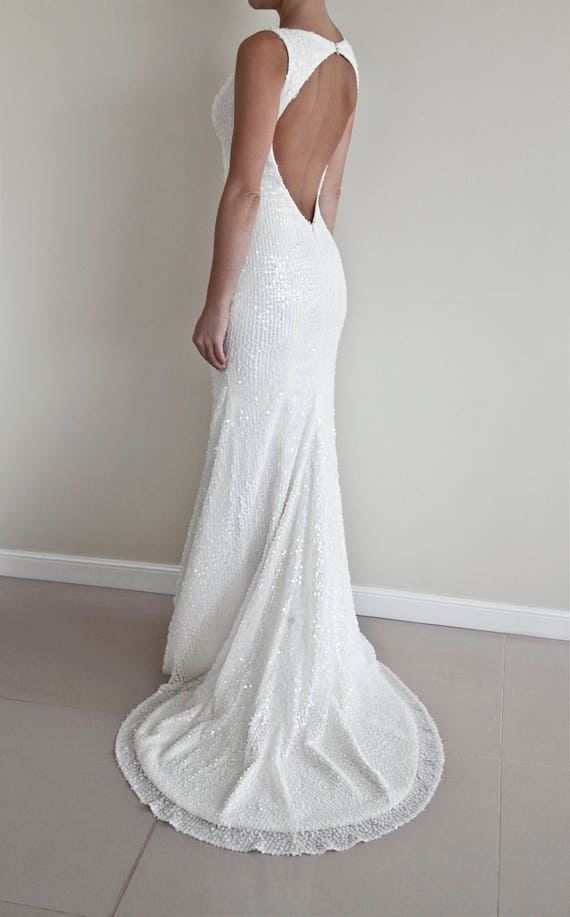 white sequin wedding dress