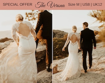 IN STOCK size M, Lace Wedding Dress, Open Back Wedding Dress, Boho Wedding Dress, Long Sleeve Wedding Dress, Bridal Gown, Wedding Dress