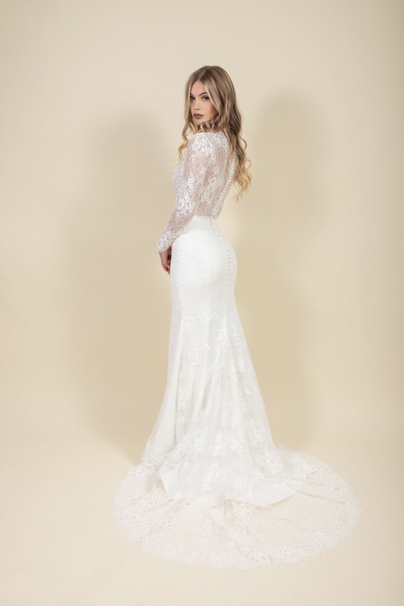 Lace Bridal Bodysuit, Lace Wedding Bodysuit With Long Sleeves