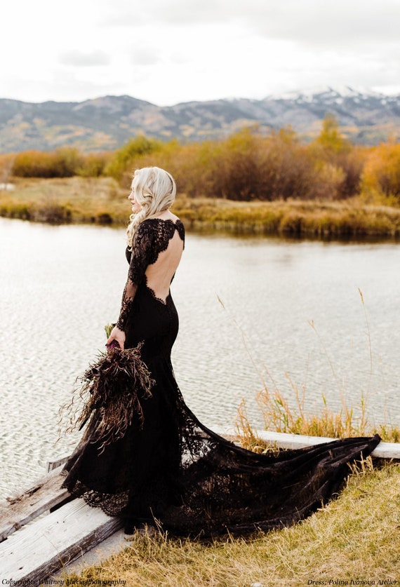 etsy black wedding dress